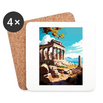 Athens Greece Decoration Vintage Travel Poster WPA - Coasters (set of 4) - white - Front