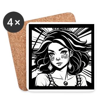 Hippie Princess Girl in Manga Comic Style - Coasters (set of 4) - white - Front