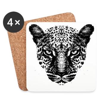 Leopard / Kopf / Schwarz - Untersetzer (4er-Set) - Weiß - Vorne
