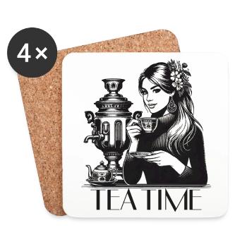 Samovar Tea Time femme cadeau - Dessous de verre (lot de 4) - blanc - Devant