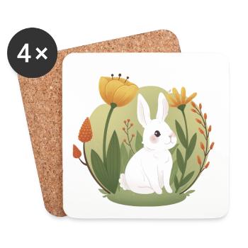 Garten-Hase mit Tulpe und anderen Blumen - Untersetzer (4er-Set) - Weiß - Vorne
