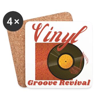Vinyl Groove Revival - Retro Vintage T-Shirt - Untersetzer (4er-Set) - Weiß - Vorne
