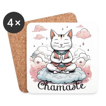 Namaste-Katze, Zen-Katze meditierend, Humor - Untersetzer (4er-Set) - Weiß - Vorne