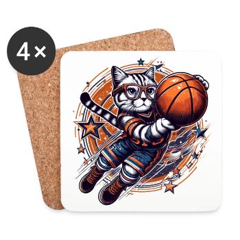 Basketball Katze Dunking Brille Geschenk - Untersetzer (4er-Set) - Weiß - Vorne