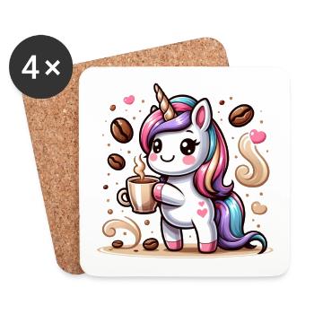 Licorne Café-addict: Pause Café Magique - Dessous de verre (lot de 4) - blanc - Devant