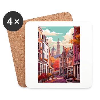 Bruxelles Belgique Vintage Travel Poster Souvenir - Dessous de verre (lot de 4) - blanc - Devant