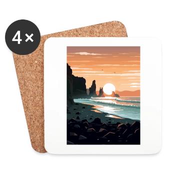 Black Sand Beach Iceland Vintage Travel Poster WPA - Coasters (set of 4) - white - Front