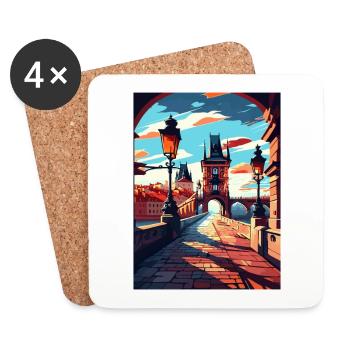 Prague Czech Republic Vintage Travel Poster WPA - Coasters (set of 4) - white - Front