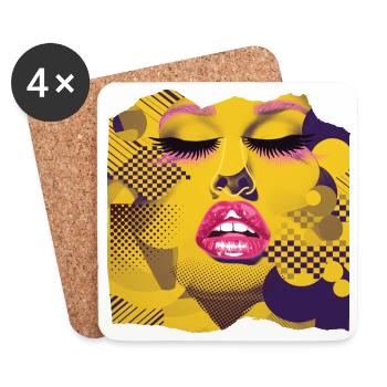 Pop Art Jaune et Rose - Dessous de verre (lot de 4) - blanc - Devant