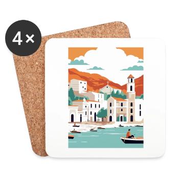 Cadaques Spain Vintage Travel Poster WPA Souvenir - Coasters (set of 4) - white - Front