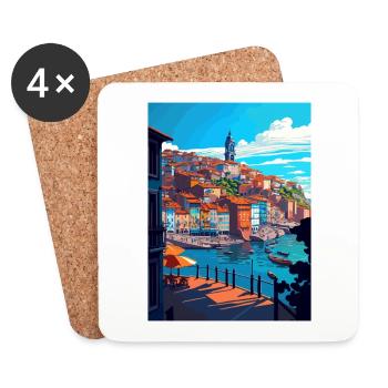 Porto Portugal Vintage Travel Poster WPA Souvenir - Coasters (set of 4) - white - Front
