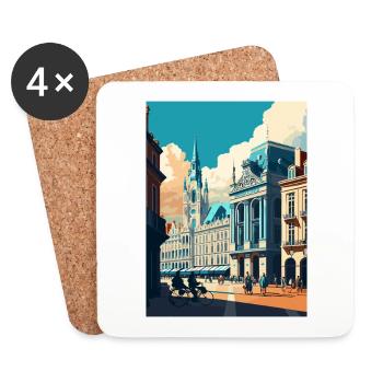 Brussels Belgium Vintage Travel Poster Souvenir - Coasters (set of 4) - white - Front