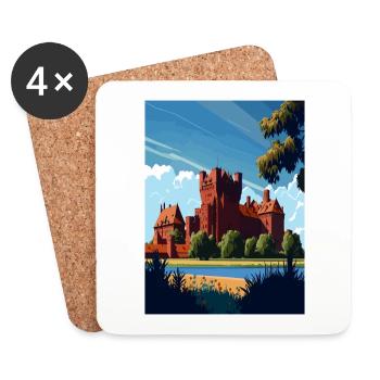 Château de Malbork Pologne Vintage voyage affiche WPA - Dessous de verre (lot de 4) - blanc - Devant