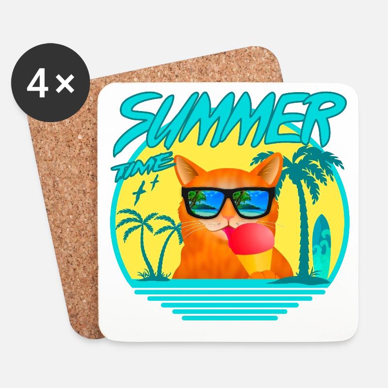 SUMMERCAT WITH ICE - Untersetzer (4er-Set) - Weiß