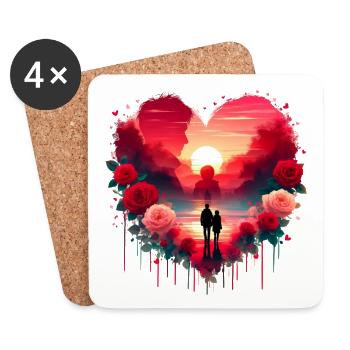 Romantique Coucher De Soleil Scène De Coeur - Dessous de verre (lot de 4) - blanc - Devant