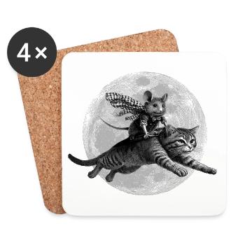 True Moon Love – Mouse Flies with a Cat - Coasters (set of 4) - white - Front