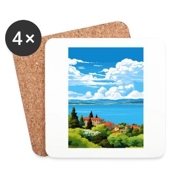 Lac de Bolsena Italie Vintage voyage affiche Souvenir - Dessous de verre (lot de 4) - blanc - Devant