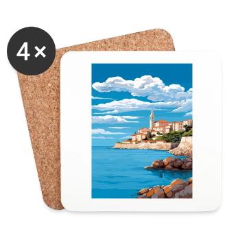 Piran Slowenien Vintage Reiseplakat WPA Souvenir - Untersetzer (4er-Set) - Weiß - Vorne