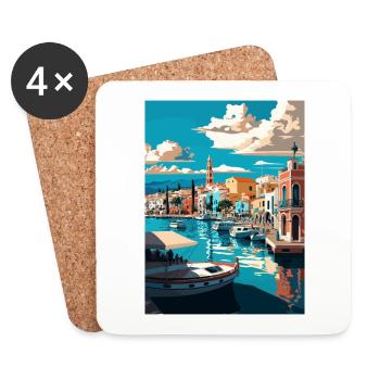 Rethymno Griechenland Dekoration Vintage Reiseposter - Untersetzer (4er-Set) - Weiß - Vorne