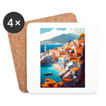 Hydra Greece Decoration Vintage Travel Poster WPA - Coasters (set of 4) - white - Front