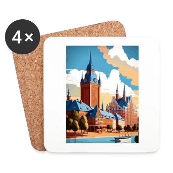 Halmstad Sweden Vintage Travel Poster WPA Souvenir - Coasters (set of 4) - white - Front
