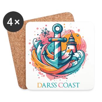 DarssCoast - Wellen Leuchtturm Anker Grafik - Untersetzer (4er-Set) - Weiß - Vorne