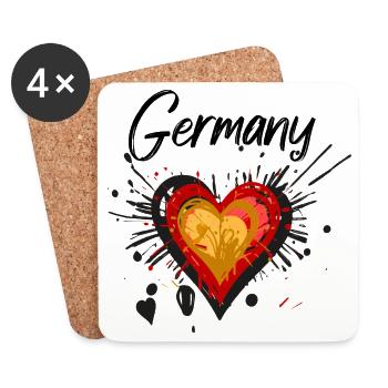 Deutschland Herz schwarz-rot-gold Flagge - Untersetzer (4er-Set) - Weiß - Vorne