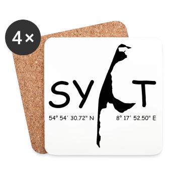 Sylt - Insel mit Koordinaten - Untersetzer (4er-Set) - Weiß - Vorne
