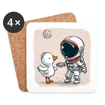 Niedlicher Astronaut und Gans Cartoon Design | Raum - Untersetzer (4er-Set) - Weiß - Vorne