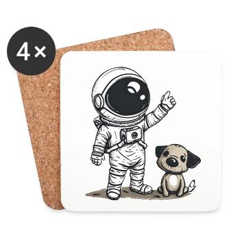 Mignon astronaute et chien dessin animé Design | Espace - Dessous de verre (lot de 4) - blanc - Devant