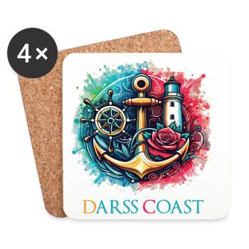 DarssCoast - Wellen Möwe Anker Grafik - Untersetzer (4er-Set) - Weiß - Vorne