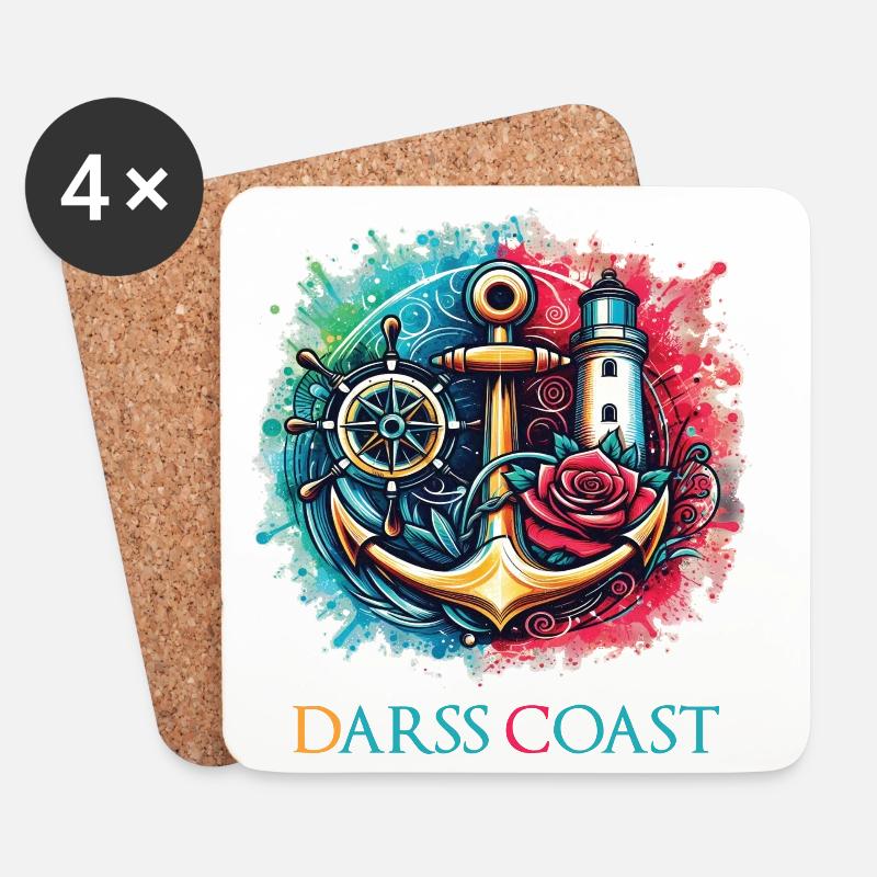 DarssCoast - Wellen Möwe Anker Grafik - Untersetzer (4er-Set) - Weiß