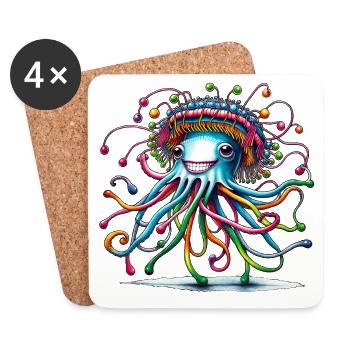 Jellyfish Jellyfish Hat Animals Trend 2024 Colorful - Coasters (set of 4) - white - Front