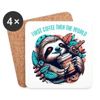 Sloth First Coffee Then World Gift - Coasters (set of 4) - white - Front