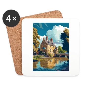 Bourton auf dem Wasser England Vintage Reiseposter - Untersetzer (4er-Set) - Weiß - Vorne