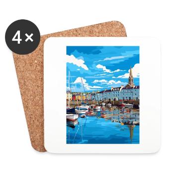 Padstow Harbour Padstowwall Cornouailles affiche de voyage - Dessous de verre (lot de 4) - blanc - Devant