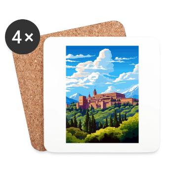 Alhambra Espagne Vintage voyage affiche WPA Souvenir - Dessous de verre (lot de 4) - blanc - Devant