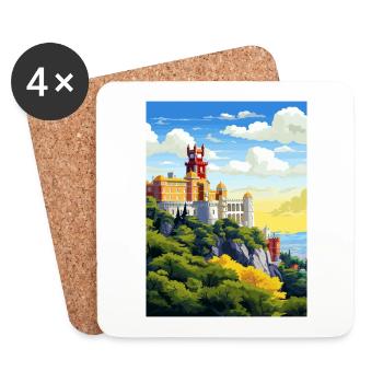 Sintra Portugal Vintage voyage affiche WPA Souvenir - Dessous de verre (lot de 4) - blanc - Devant