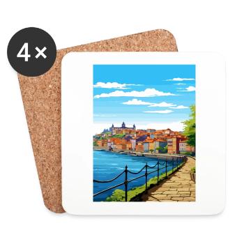 Porto Portugal Vintage Travel Poster WPA Souvenir - Coasters (set of 4) - white - Front