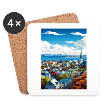 Reykjavik Island Vintage Reiseposter Souvenir - Untersetzer (4er-Set) - Weiß - Vorne