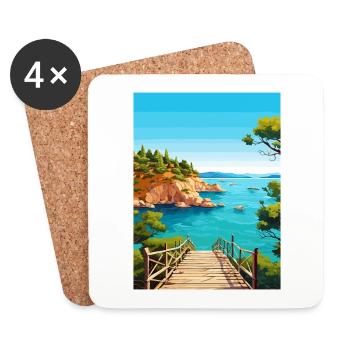 Cameo Island Athens Greece Vintage Travel Poster - Coasters (set of 4) - white - Front