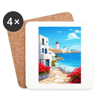 Mykonos Grèce décoration Vintage Travel Poster - Dessous de verre (lot de 4) - blanc - Devant