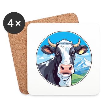 Vache Aquarelle Dessin Animé Kawaii Animal De Compagnie Coloré - Dessous de verre (lot de 4) - blanc - Devant