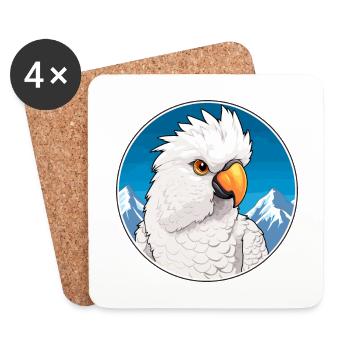 Cacatoès aquarelle dessin animé kawaii animal de compagnie animal Colo - Dessous de verre (lot de 4) - blanc - Devant