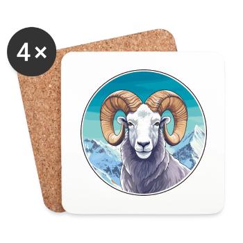 Ram Aquarelle Dessin Animé Kawaii Animal De Compagnie Coloré - Dessous de verre (lot de 4) - blanc - Devant