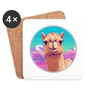 Camel Watercolor Cartoon Kawaii Pet Animal Colorfu - Coasters (set of 4) - white - Front