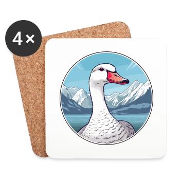 Goose Watercolor Cartoon Kawaii Pet Animal Colorfu - Coasters (set of 4) - white - Front