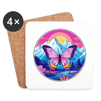 Papillon aquarelle dessin animé Kawaii animal de compagnie Col - Dessous de verre (lot de 4) - blanc - Devant