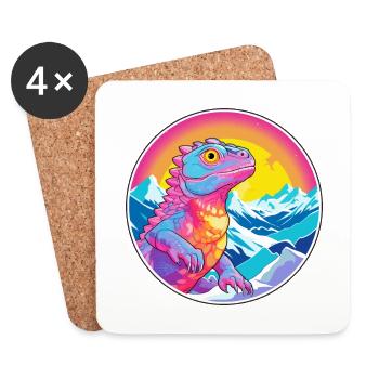 Chameleon Watercolor Cartoon Kawaii Pet Animal Col - Coasters (set of 4) - white - Front