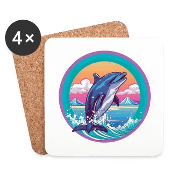 Delfin Aquarell Karikatur Kawaii Haustier Tier Farbe - Untersetzer (4er-Set) - Weiß - Vorne